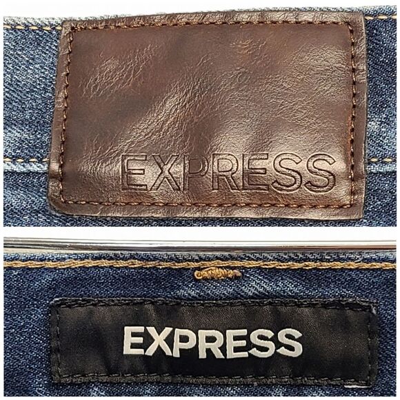 EXPRESS Men's 36x32 Original Slim Fit Distressed Dark Wash Denim Jeans - Picture 15 of 16